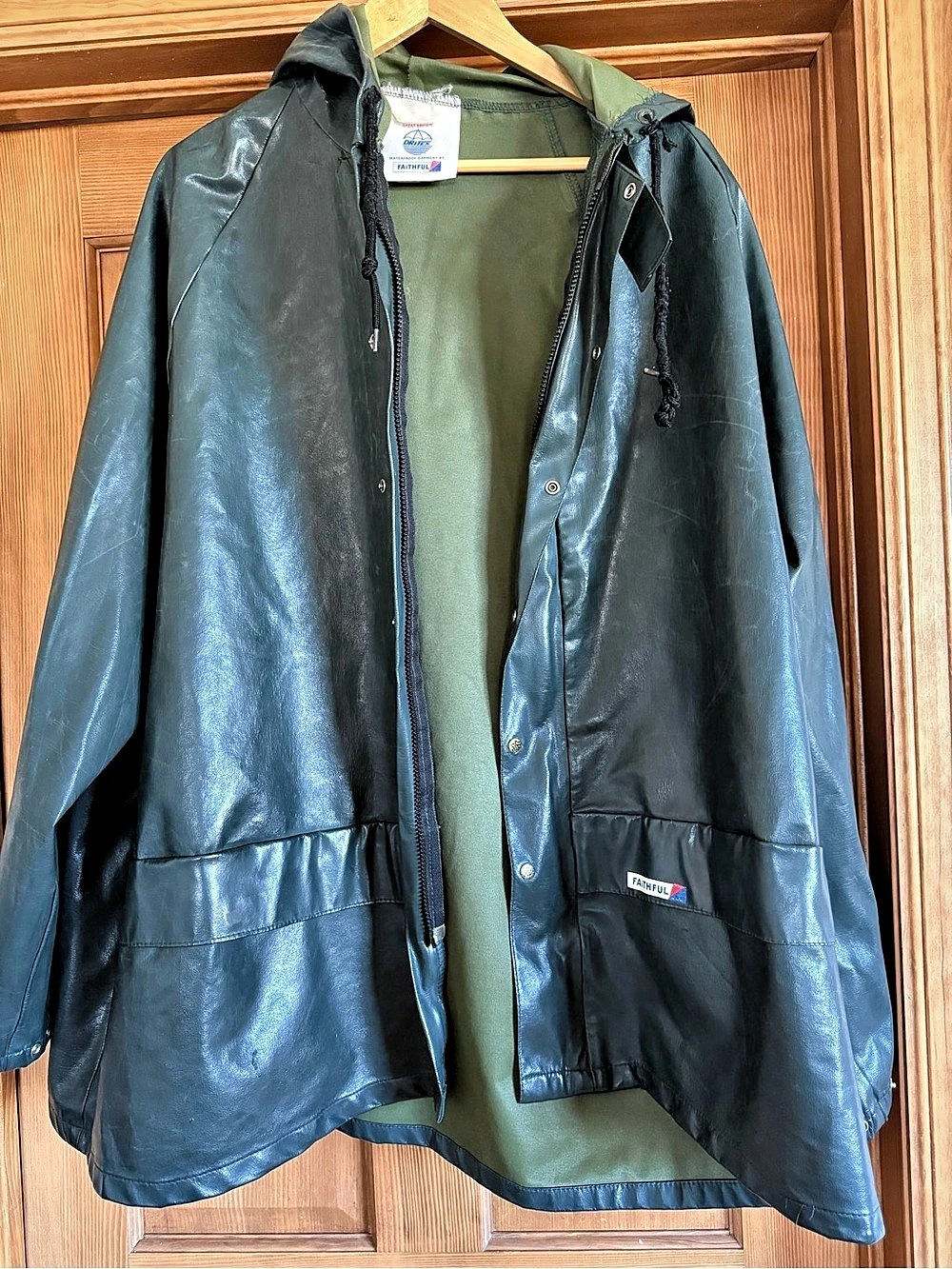 Faithful Waterproof Hooded Raincoat in Blue & Green
